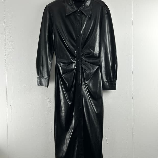 자라 ZARA 블랙 레더 셔링 카라 롱 원피스 XS