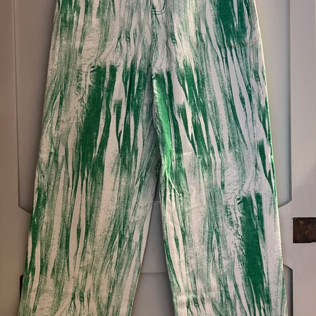 그린 스트라이프 와이드 팬츠