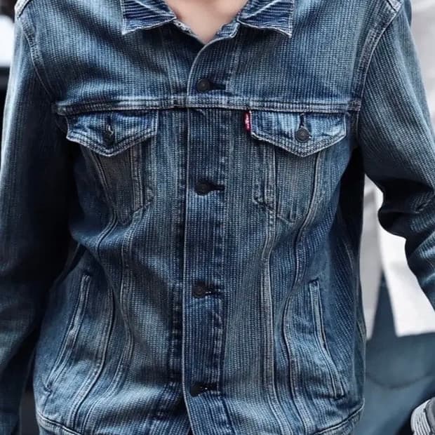리바이스 워싱데님자켓 (세로스트라이프(?), 와플패턴(?))