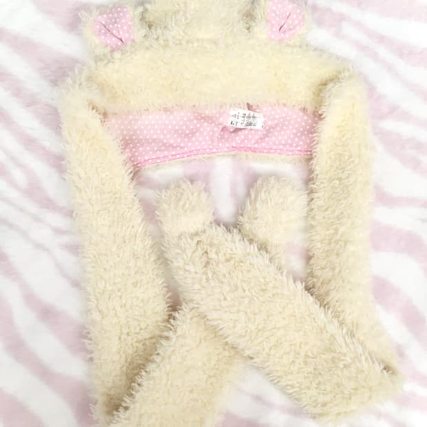 핑크 도트 쿠마미미 퍼 목도리 머플러 히메갸루 헤이세이