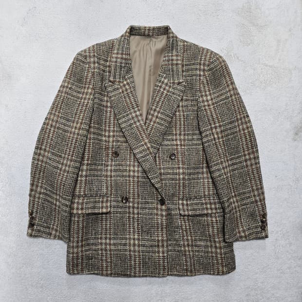 해리스트위드 체크 패턴 더블 버튼 자켓