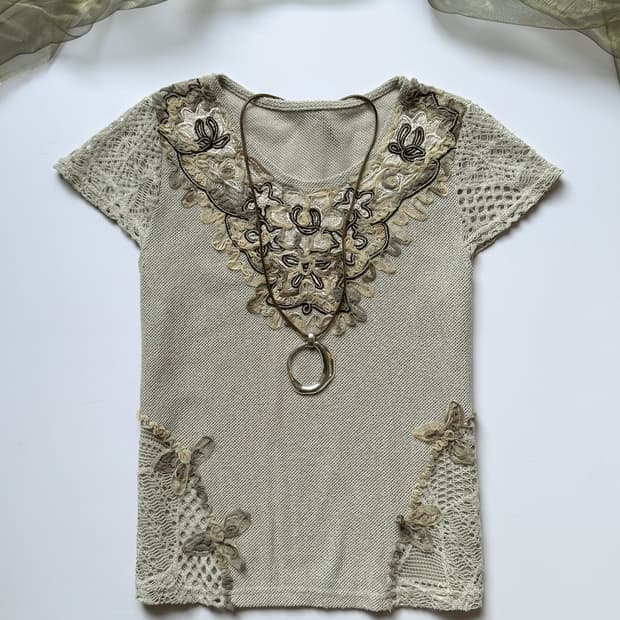 Crochet Floral Lace Top 0313