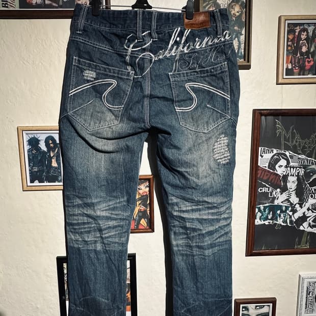 lettering denim pants
