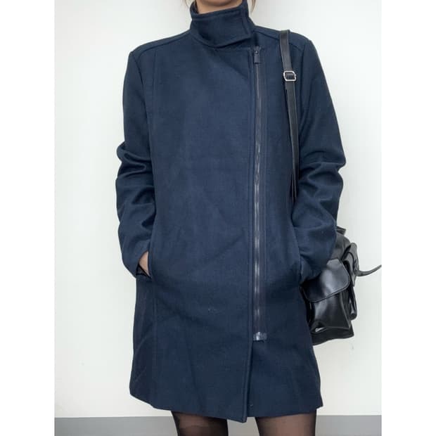 빈티지 네이비 하이넥 자켓 코트