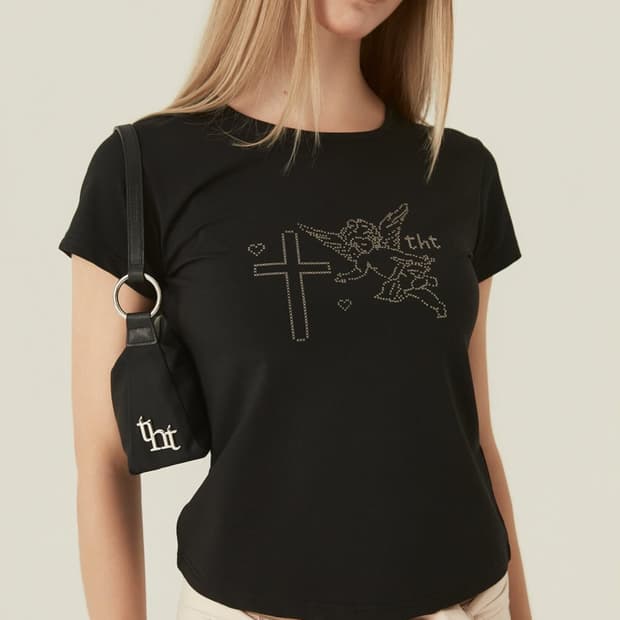 [S] 쓰리타임즈 픽셀 엔젤 티 블랙