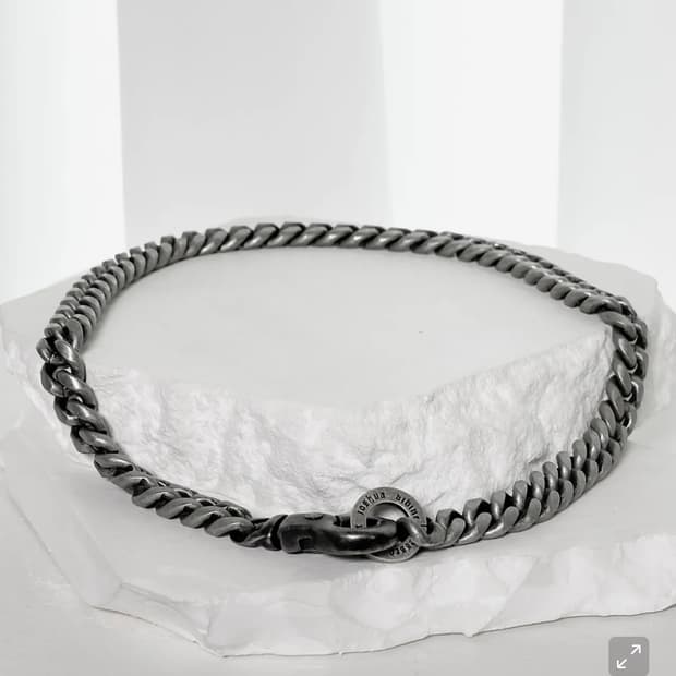 블레스드 뷸렛 볼드 체인 목걸이 블랙실버 13mm 두께