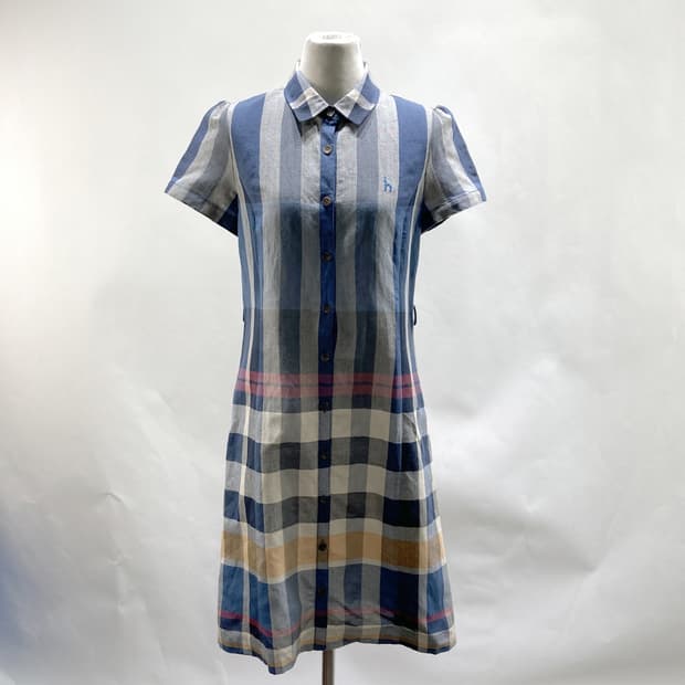 헤지스 린넨 카라 반팔원피스 체크 85 