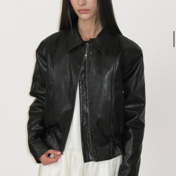 썬번프로젝트 Faux Leather Frill Jumper, BLACK