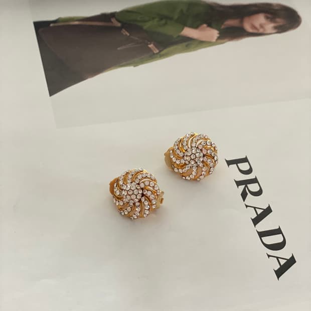 빈티지 금장 큐빅 원형 귀걸이 귀찌