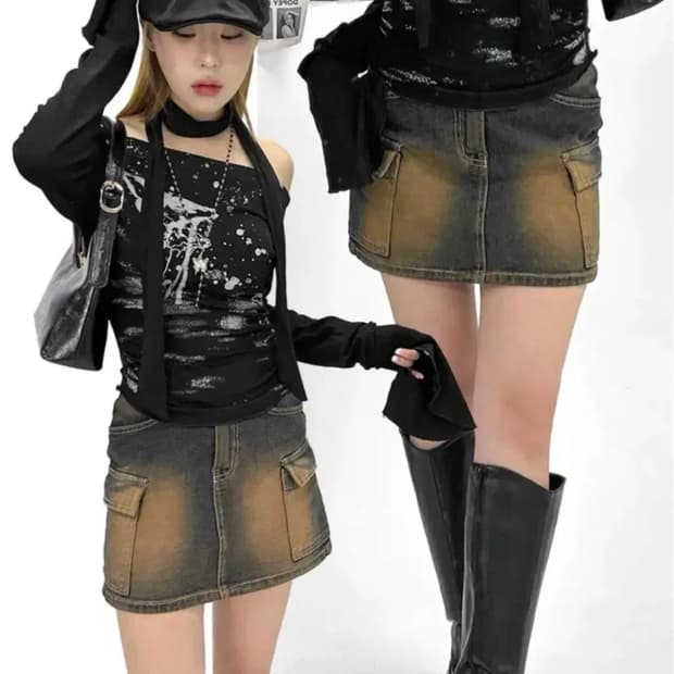 아쿠비클럽 페인팅 드롭 셔링 머플러 티