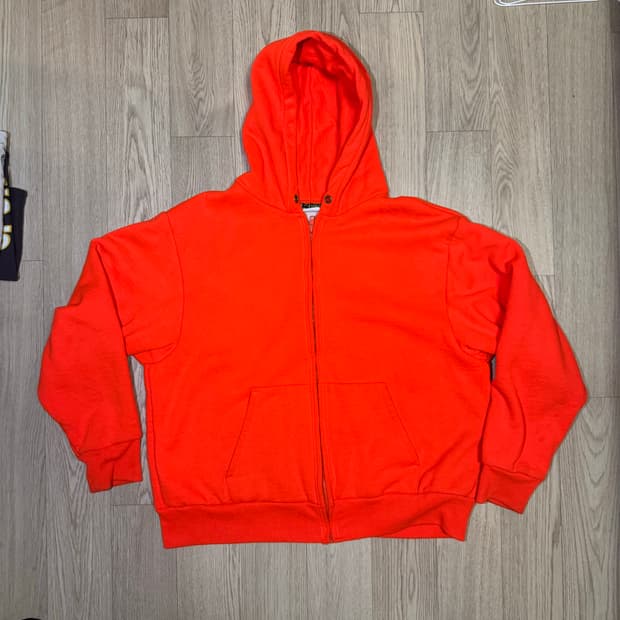 90s made in USA 캠버 헤비웨이트 써멀 와플 후드집업 오렌지