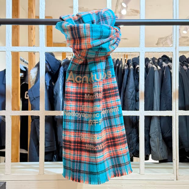 아크네 스튜디오 블루 오렌지 타탄체크 울 머플러