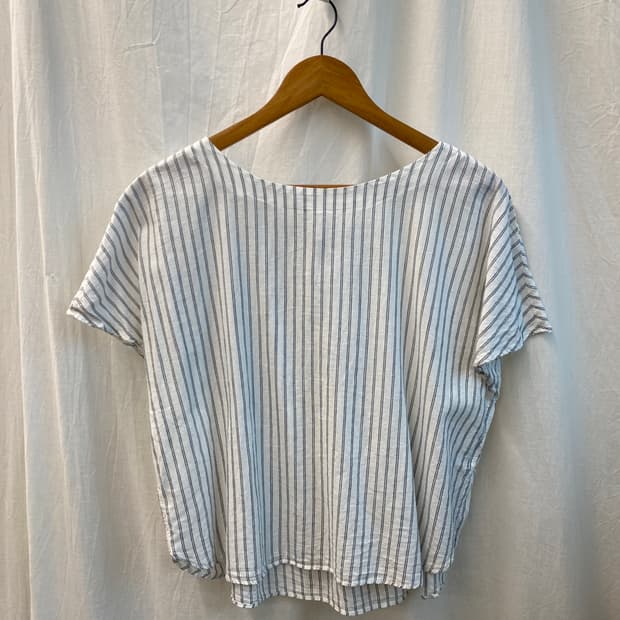 스트라이프 린넨면 반팔블라우스(L)