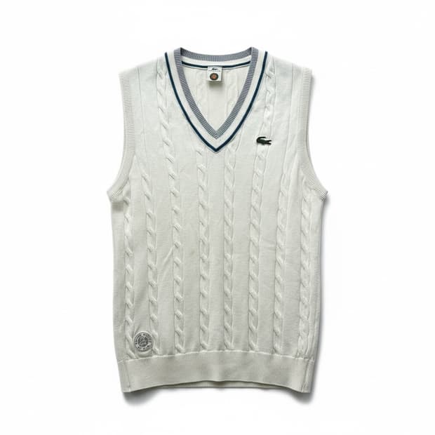 라코스테 롤랑가로스 케이블 니트 베스트 화이트