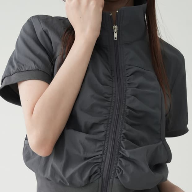 y2k 나일론 셔링 반팔 집업