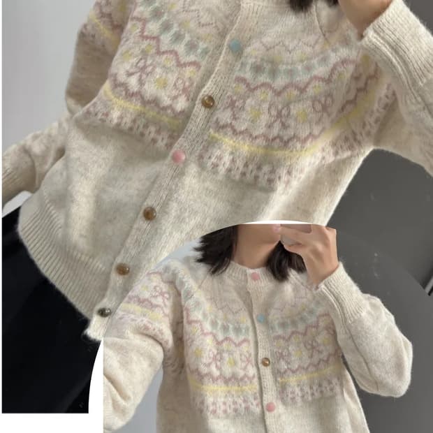 리본 러블리 눈꽃 니트 가디건 보세
