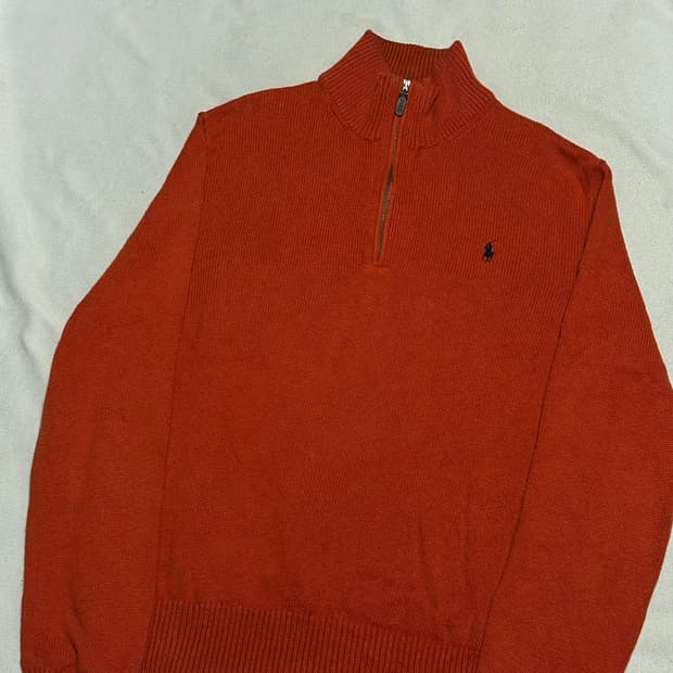 M 폴로랄프로렌 오렌지 반집업 코튼 니트