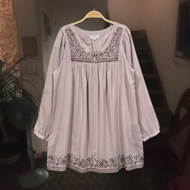 일본 빈티지 인디핑크 루즈핏 자수 모리걸 블라우스