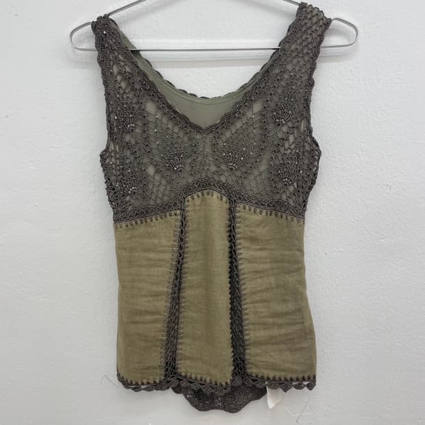 Crochet lace linen tank top