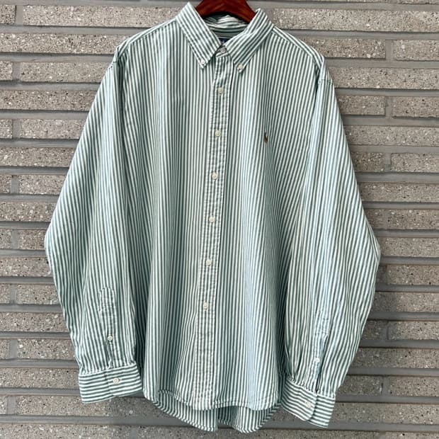 [XL]폴로 랄프로렌 CLASSIC FIT 그린 스트라이프 옥스포드 셔츠