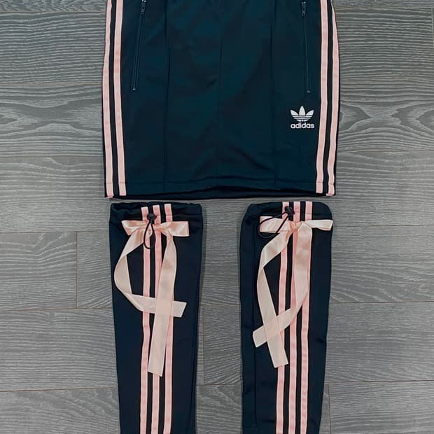 무배) 아디다스 커스텀 스커트 레그워머 갸루 키치 리본 핑크 핀터깔