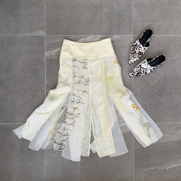 Ivory oriental floral lettering slit sk