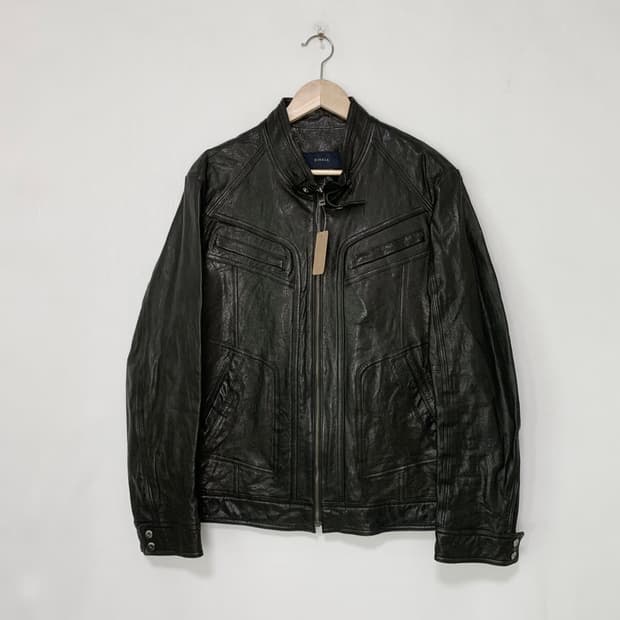 지오지아 빈티지 리얼레더 양가죽 라이더 벨티드넥 자켓 블랙 105