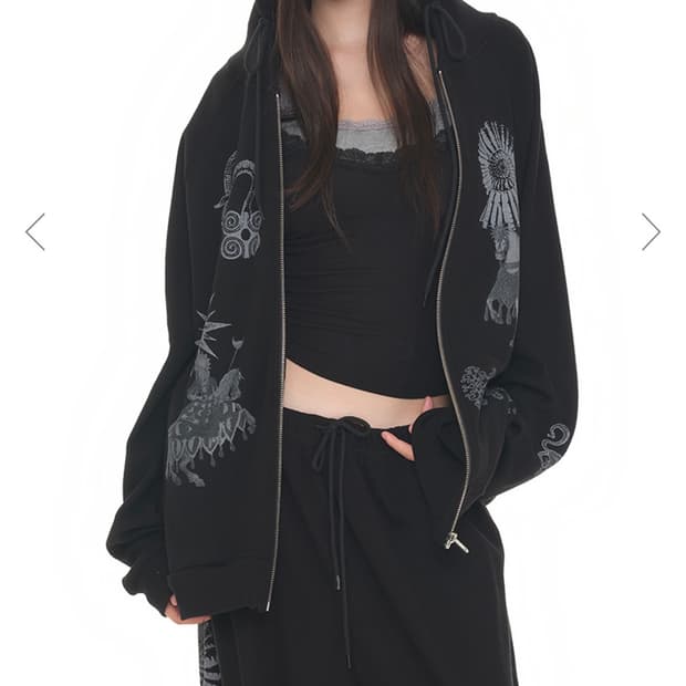 투머치택스 타로 와플 집업 후드 팬츠 세트 블랙