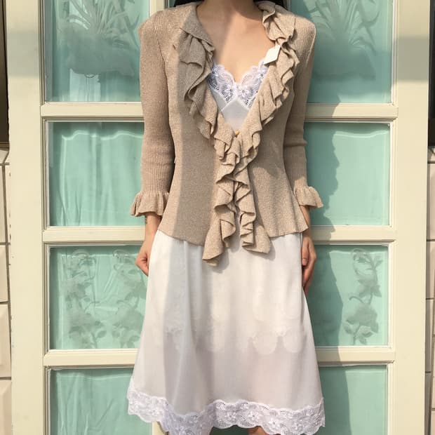 Glitter ruffle ribbed cardigan