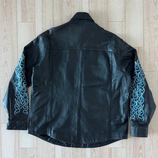 블루 플레임 자수 가죽 빈티지 셔츠 자켓 XL