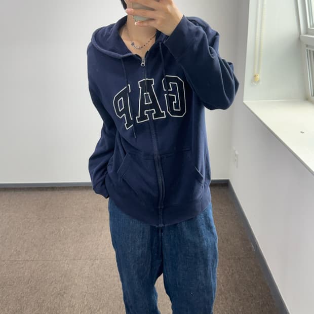 Gap 갭 블랙 로고 네이비 후드집업