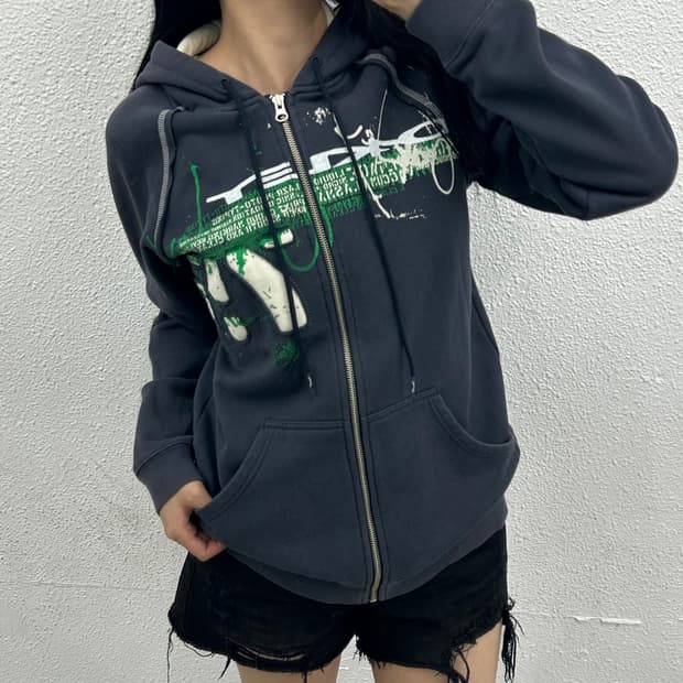 오클리 센터 프린팅 차콜 후드집업 M