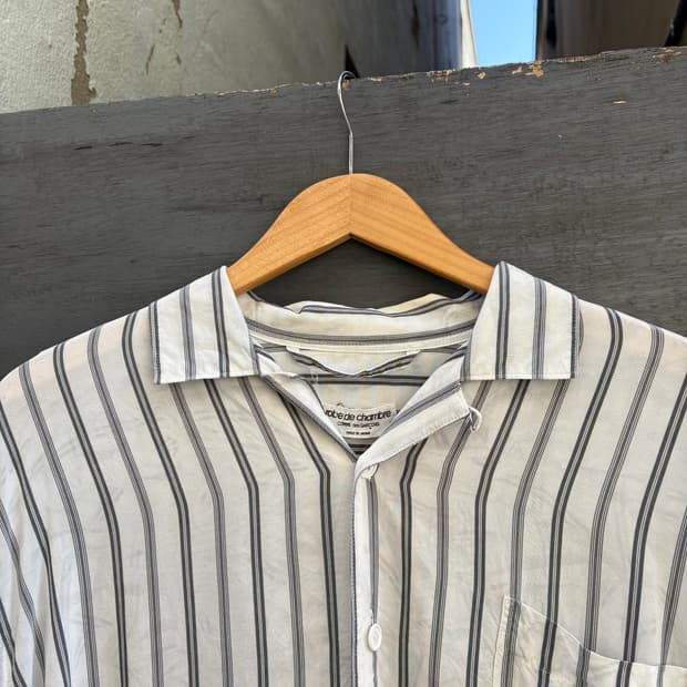 90s 꼼데가르송 robe de chambre 실키 블랙 스트라이프 셔츠