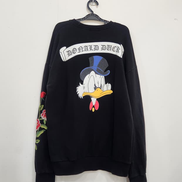 빈티지 SPS 도날드덕 장미 자수 블랙 맨투맨 XL