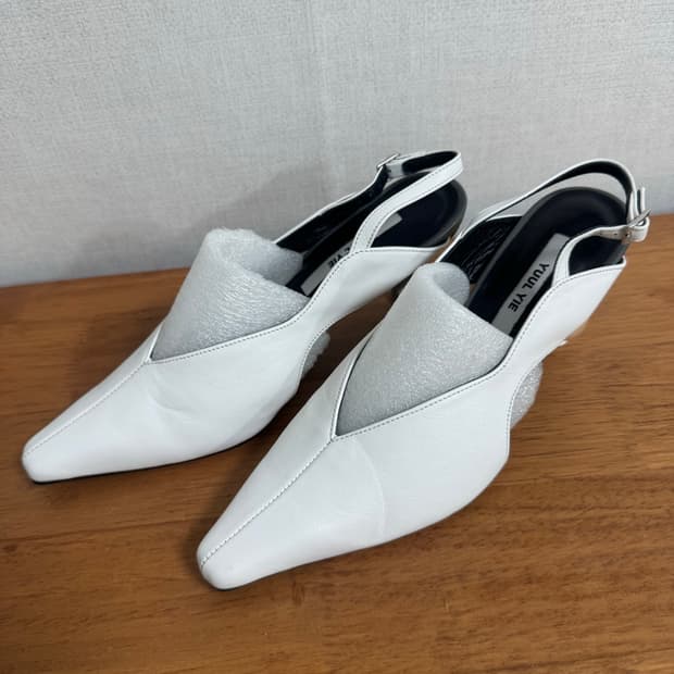 율이에 새상품 화이트 진주굽 스틸레토 슬링백 샌들 힐 36 수제화 디자이