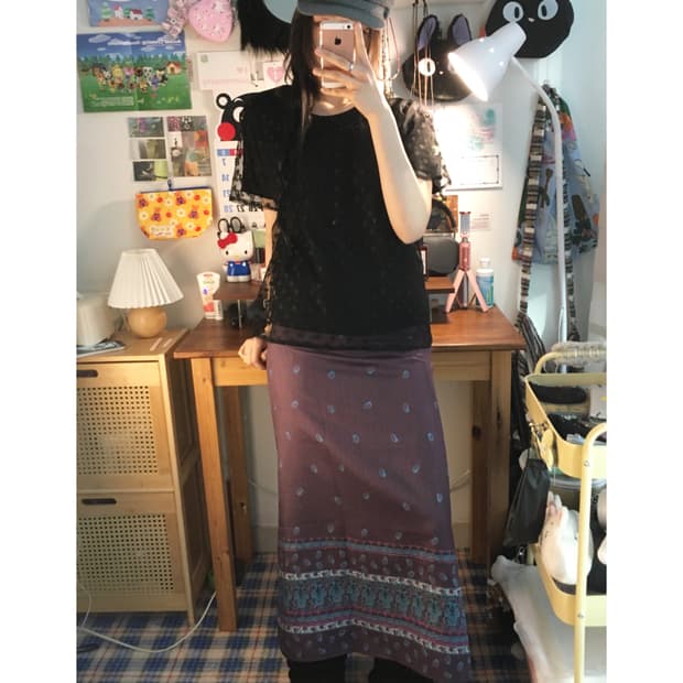vintage ethnic pattern long skirt purple