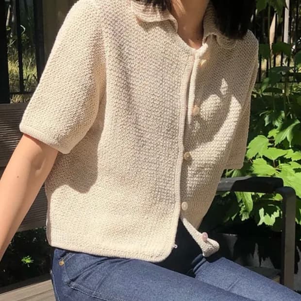 헤이그 haag a collar cardigan 반팔 니트 가디건 에크루