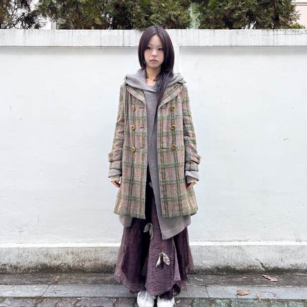 히스테릭 글래머 울 체크 코트