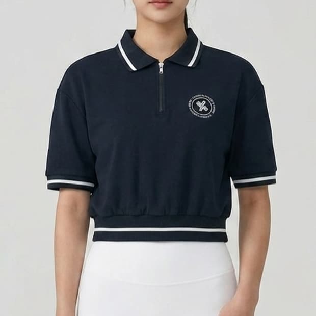 [M]젝시믹스 하프 집업 카라 크롭 티셔츠