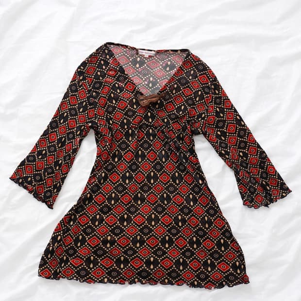 에스닉 패턴 쉬폰 롱탑