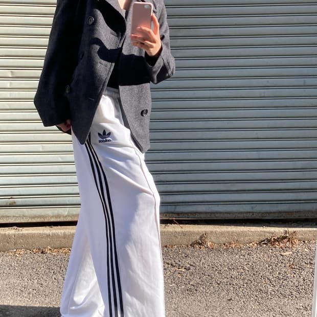 Adidas 와이드핏 화이트 트레이닝 팬츠