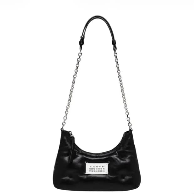 [OS] 메종 마르지엘라 글램슬램 레더 가죽 마이크로 체인 호보 백 블랙