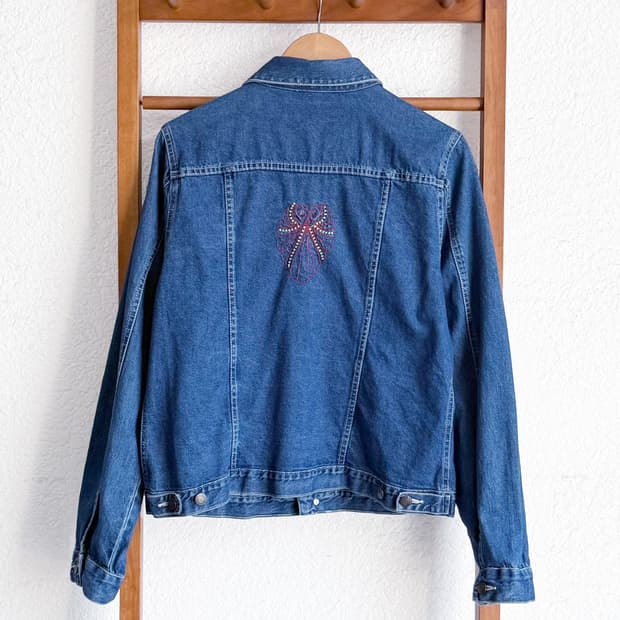 리본 자수 데님 자켓