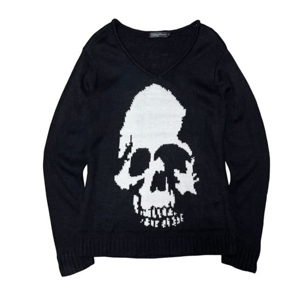 스컬 로고 니트 스웨터 블랙