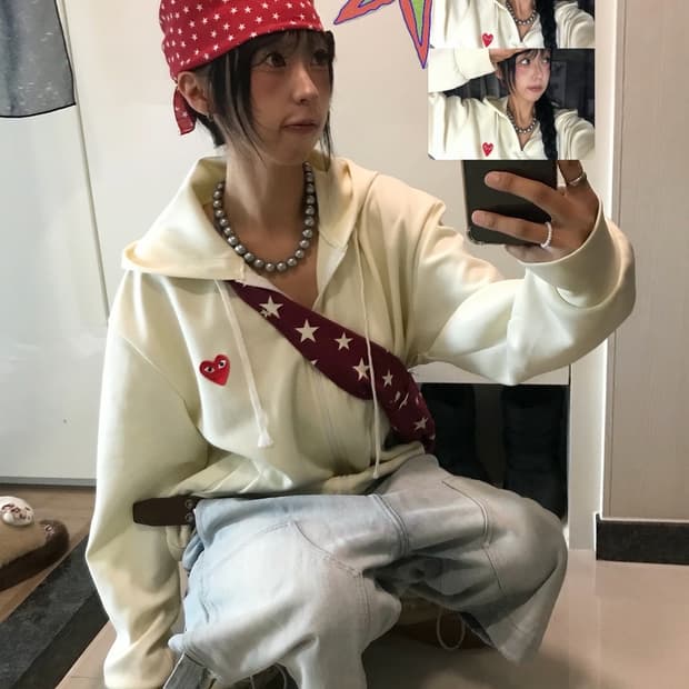 꼼데가르송 레드와펜 져지 후드집업