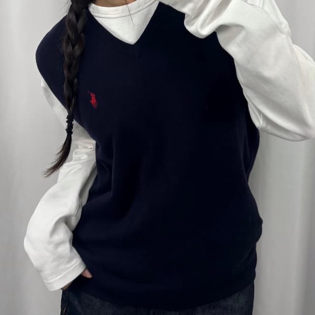 폴로 메리노울 네이비 니트 베스트
