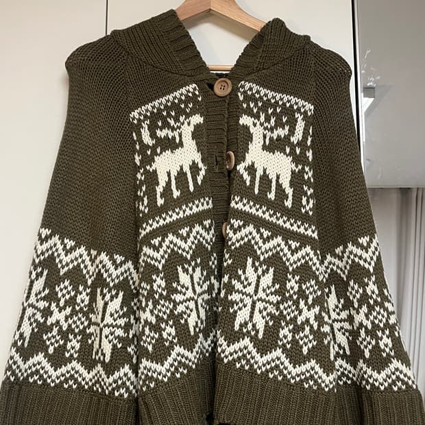 clessida 케이프 사슴 패턴 니트 숄 가디건 폰쵸