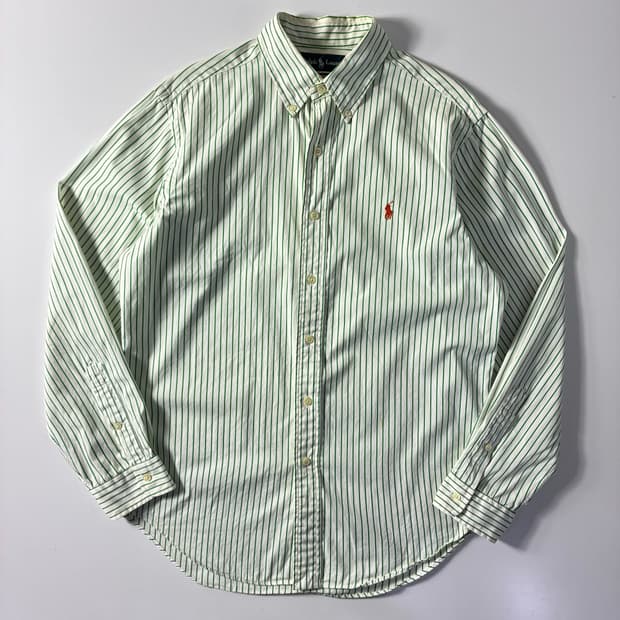 Polo  폴로 랄프로렌 90,s 자수 코튼 그린 스트라이프 셔츠  