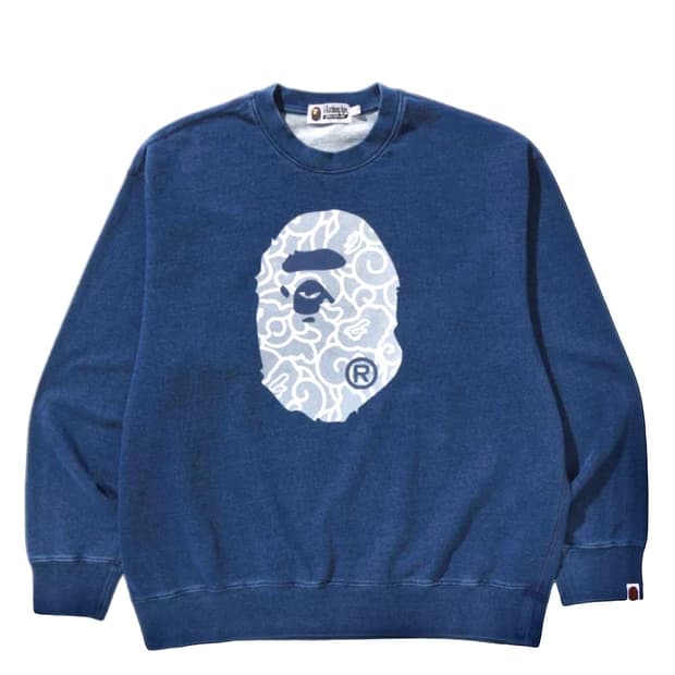 BAPE Big Ape Head Indigo Cloud Camo Crew