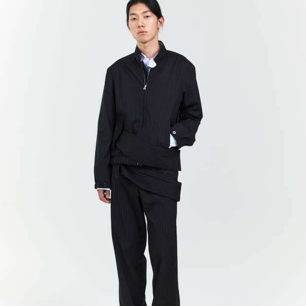 MENS BELTED POCKET TROUSER BLACK (STRIPE